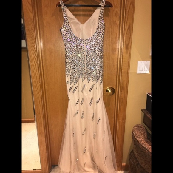 Mermaid crystal embellished champagne gown - Picture 4 of 8